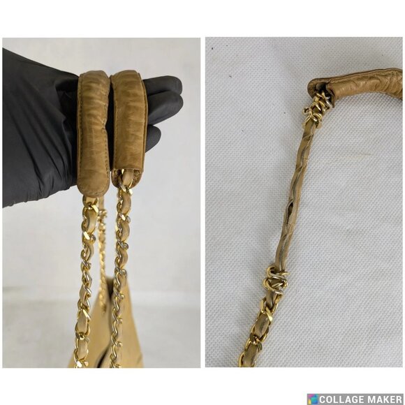 CHANEL Leather Matelasse Chain Shoulder Bag Lamb Skin Beige CC Auth - Picture 10 of 12